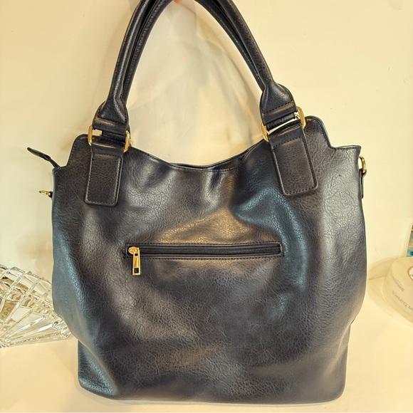 Navy Blue Faux Leather Rummy Tote Bag – Multi-Pocket 💙 Soft Inside & Outside - Picture 2 of 16